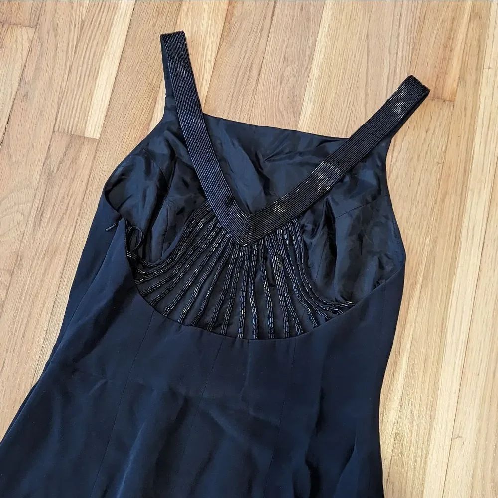 Niteline Della Roufogali Black Silk cocktail Dress with gorgeous beaded back